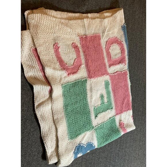 ABCDEF Alphabet Blocks Knit Baby Blanket Pink Blue White Green Security Lovey - Picture 8 of 9